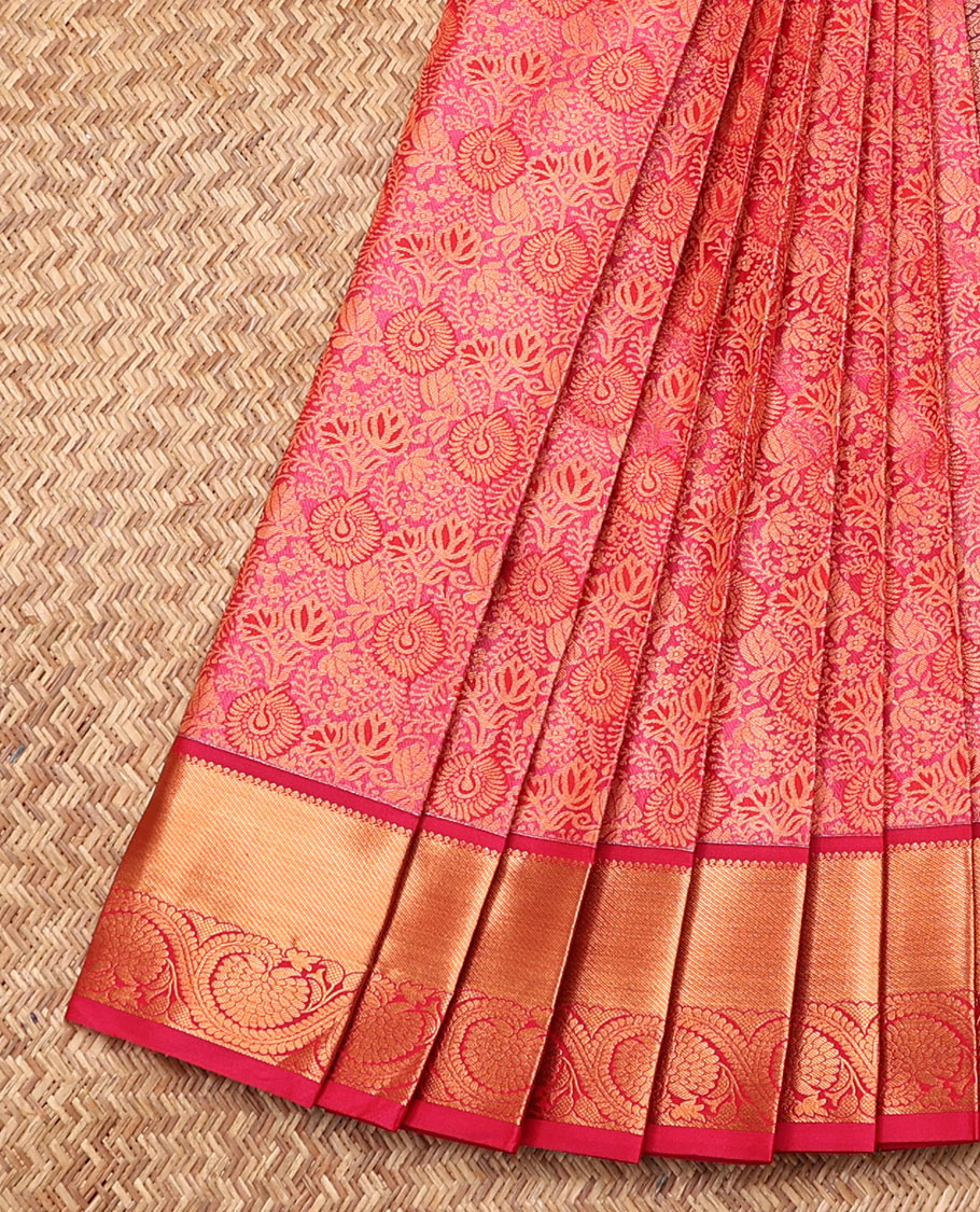 Pink Budget Silk Saree, Woven with Jacquard Design, Contrast Traditional Zari Border, Grand Pallu, and a Contrast Blouse