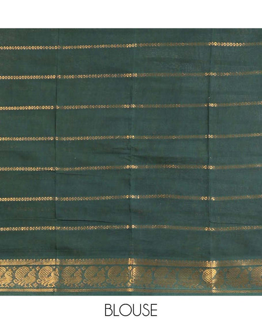 Grey zari striped Sungudi cotton saree, contrast rettai pettu traditional zari border & zari striped pallu