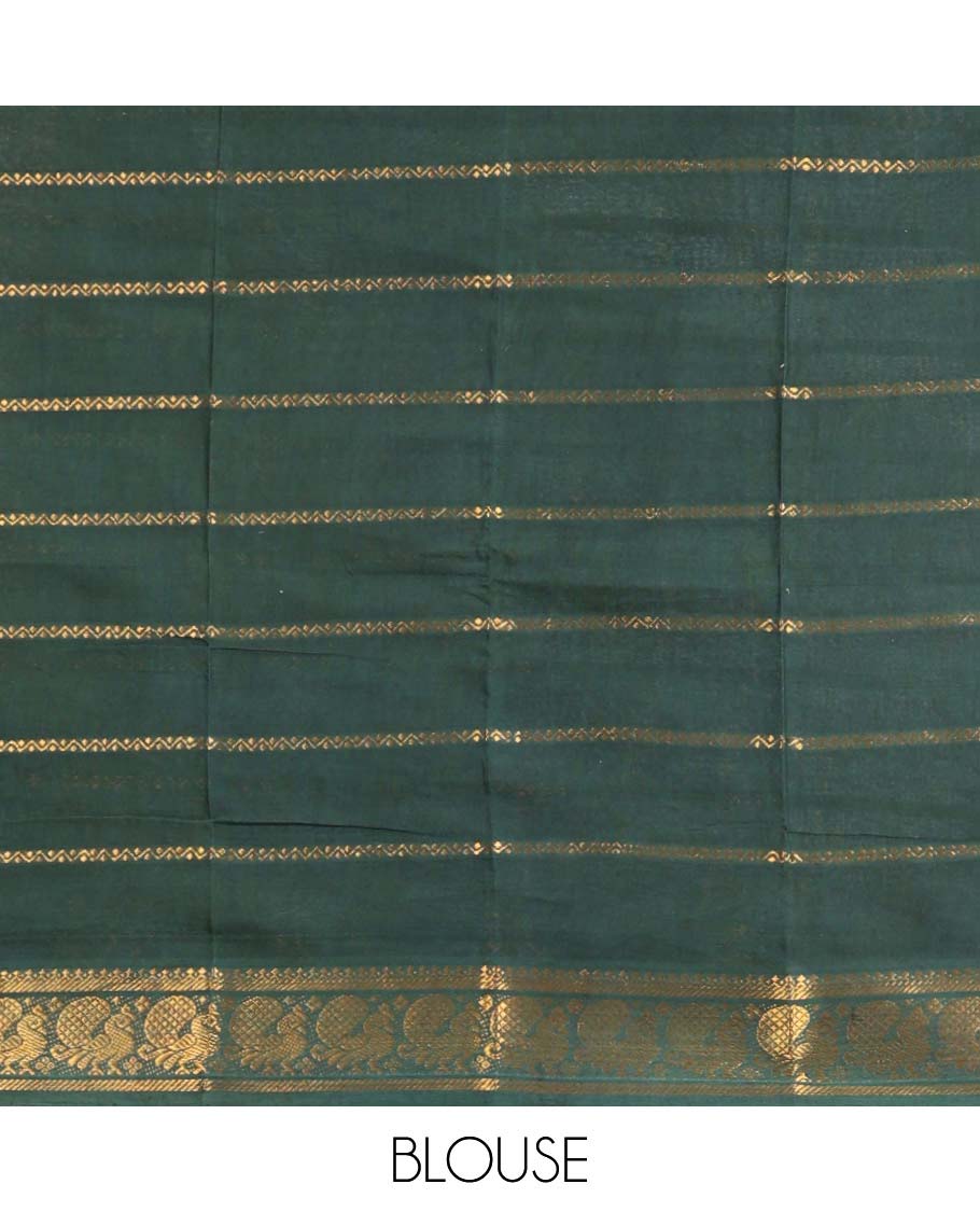 Grey zari striped Sungudi cotton saree, contrast rettai pettu traditional zari border & zari striped pallu