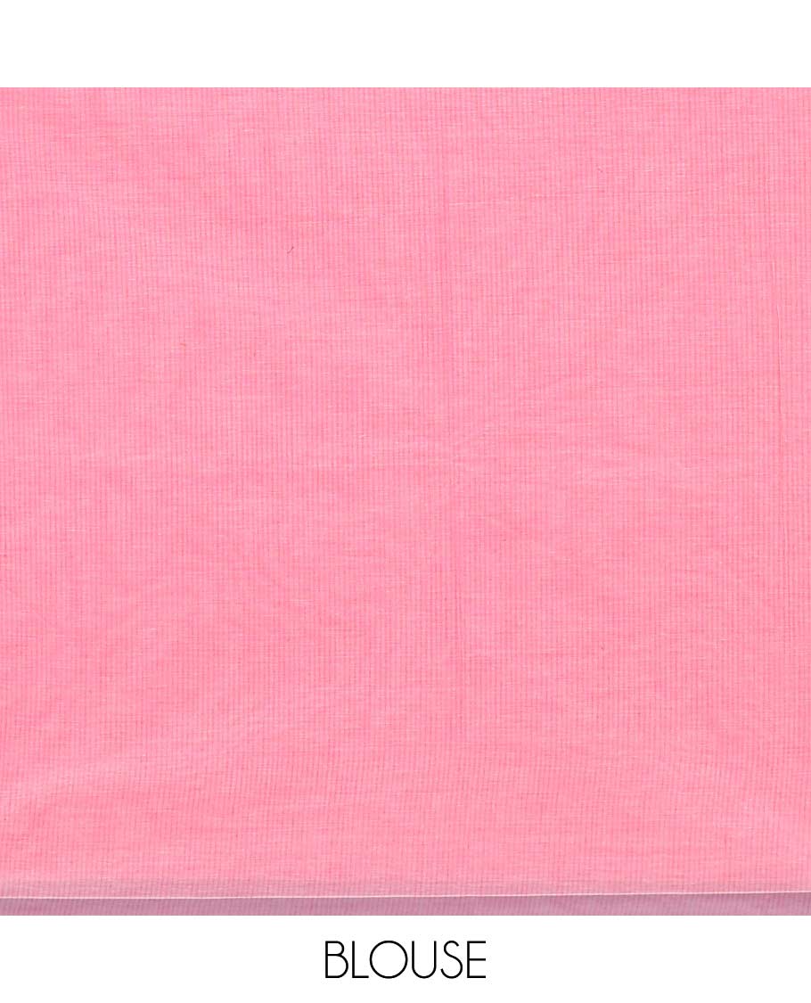 Borderless pink jaal patterned gird buttas Coimbatore cotton saree, self-pallu of jaal and leaf motifs