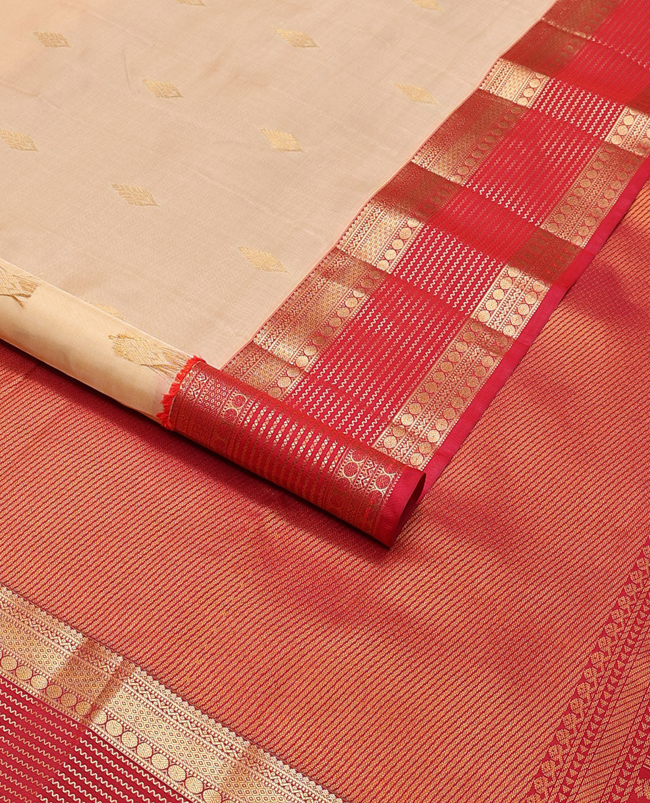 Cream leaf buttas vasundhara elite silk saree with contrast traditional zari design border & geometric design pallu