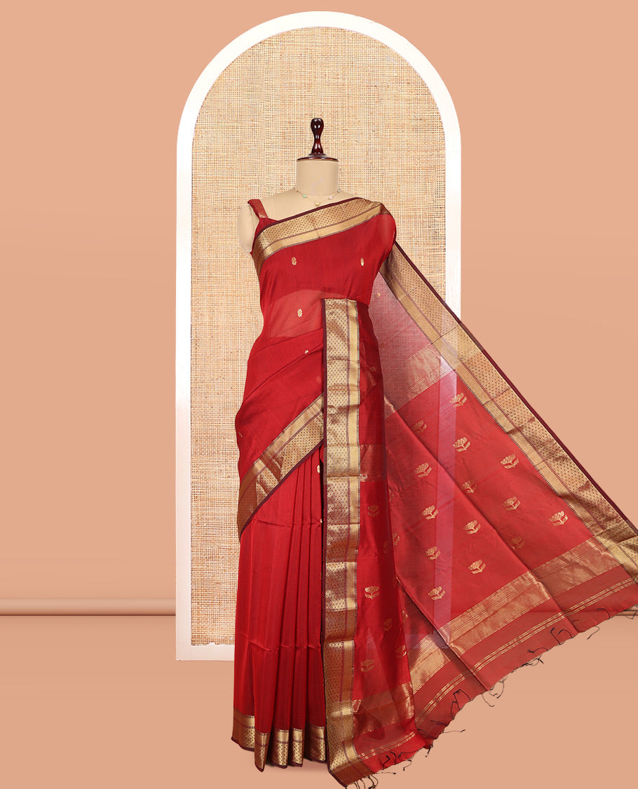 Red Maheshwari Cotton Saree