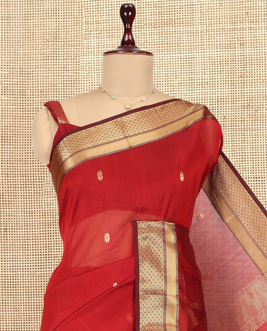 Red Maheshwari Cotton Saree