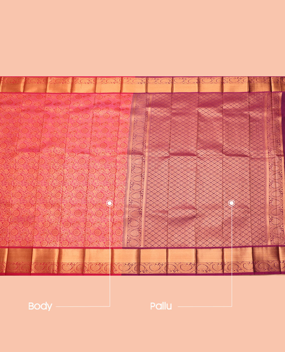 Pink Budget Silk Saree, Woven with Jacquard Design, Contrast Traditional Zari Border, Grand Pallu, and a Contrast Blouse