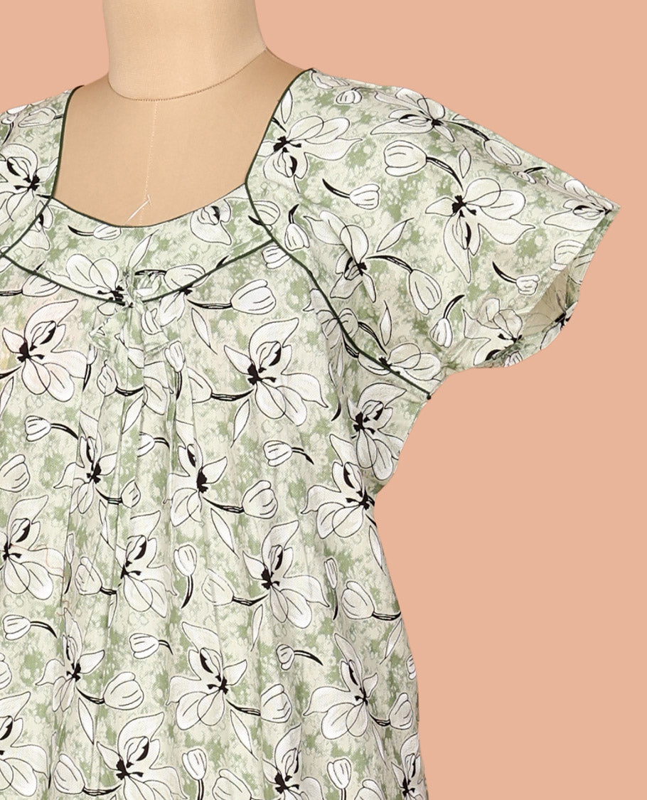 Pale Green Cotton-Blended Nighty