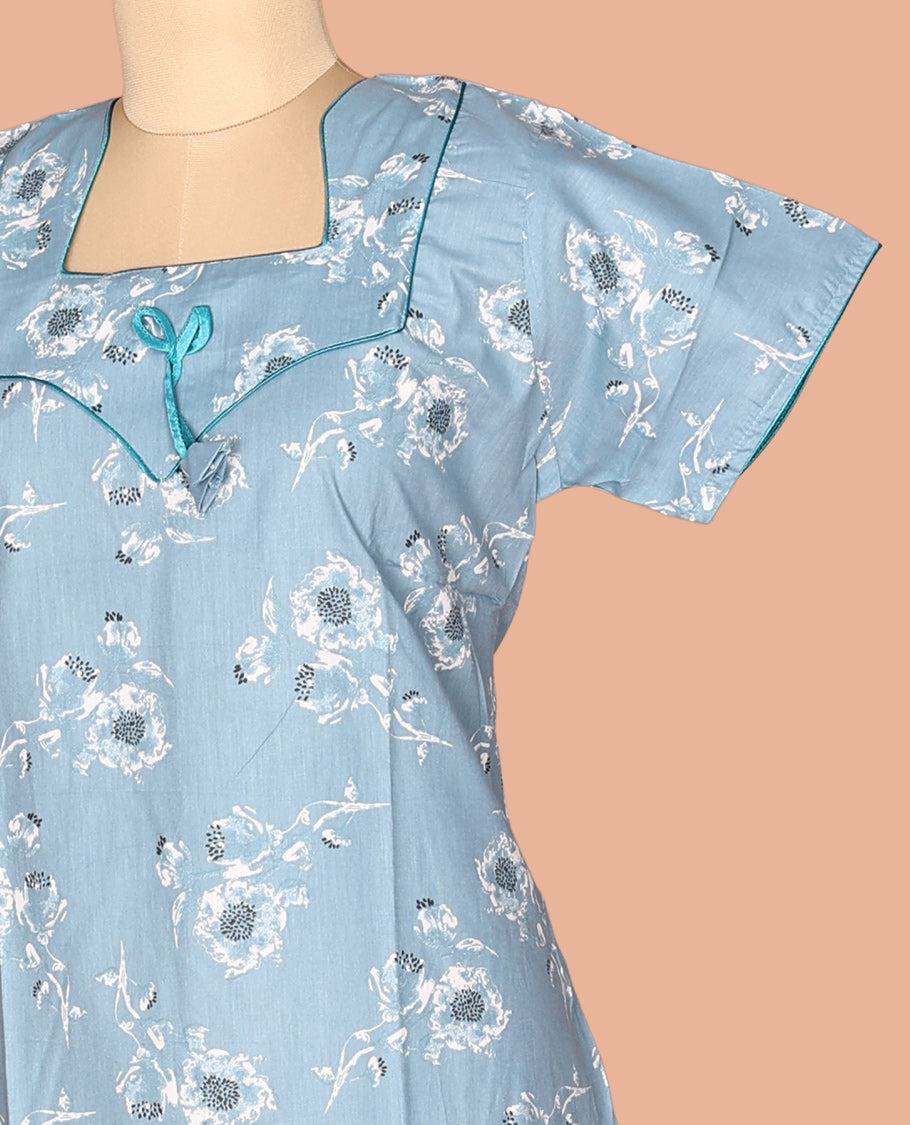 Sky Blue Cotton-Blended Nighty