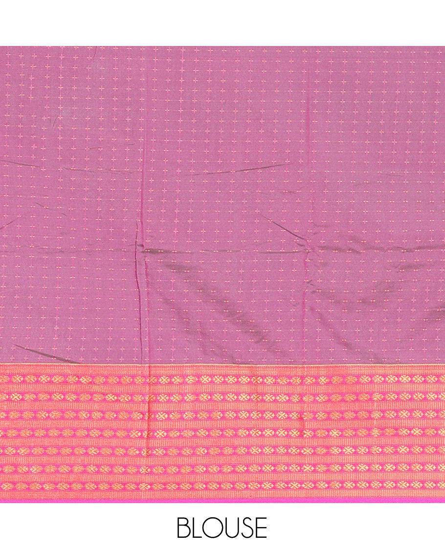 Peacock Green Semi-Soft Silk Saree, Adorned with Plus-Shaped Buttas, Complemented by a Contrast Border, Striped Pallu, and a Contrast Blouse