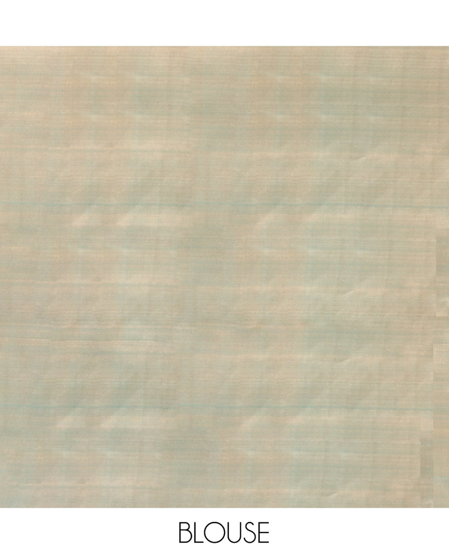 Orange Kanchipuram Silk Saree, Adorned with Zari Buttas All Over Its Body, Complemented by a Contrast Border of Manga Designs, Pallu of Manga Designs, and Paired with a Contrast Blouse