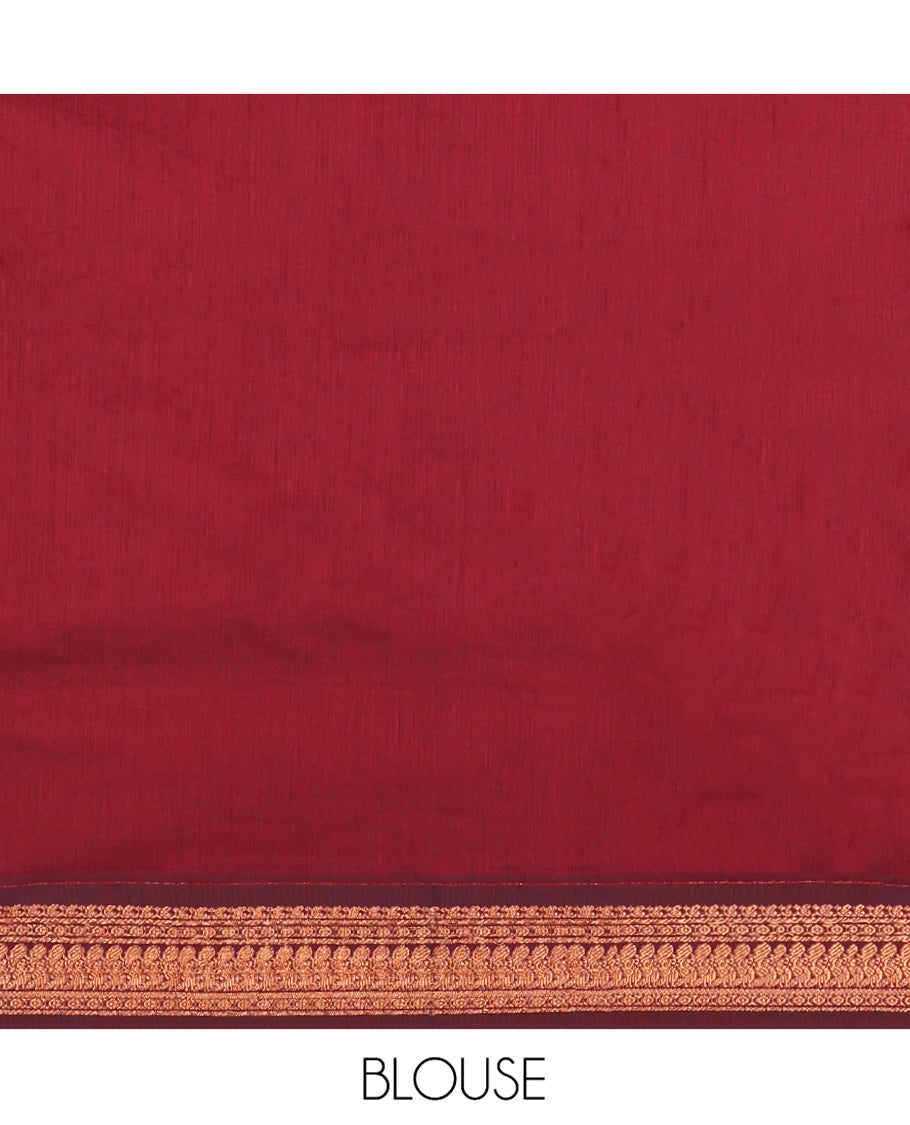 Green Mangalgiri Cotton Saree, Decked up with Checks on Its Body, Complemented by Contrast Traditional Zari Temple Border, Intricate Pallu, and Paired with a Contrast Blouse