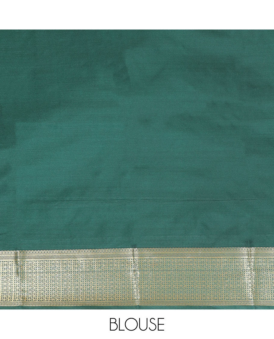 Green floral motifs gift saree with contrast intricate zari design border & floral design pallu