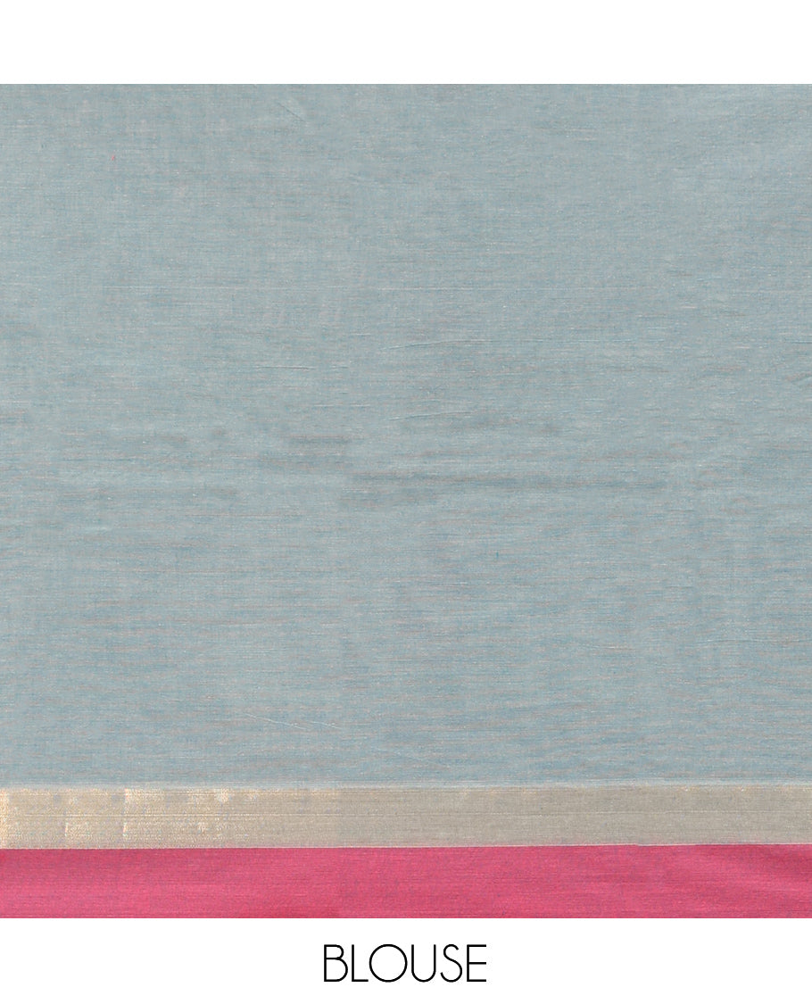 Grey Kanchi Cotton Saree, Decorated with Thread Buttas, Contrast Border, Pallu of Thread Weave, and a Matching Blouse