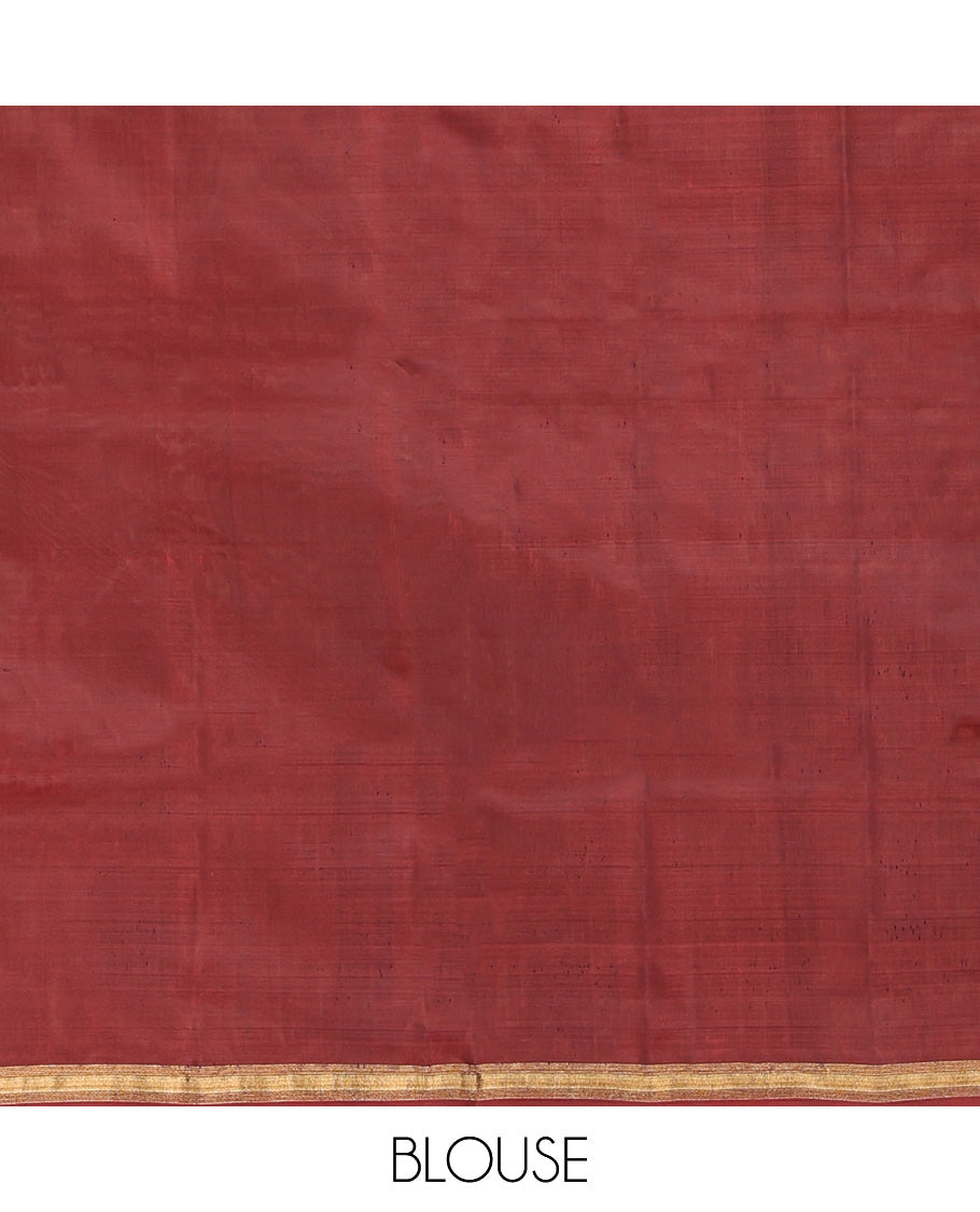 Maroon Mayuri Lite Silk Mix Saree, Adorned with Buttas and Muthu Stripes All Over Its Body, Highlighted by a Zari Border, Pallu of Intricate Designs, and Paired with a Matching Blouse