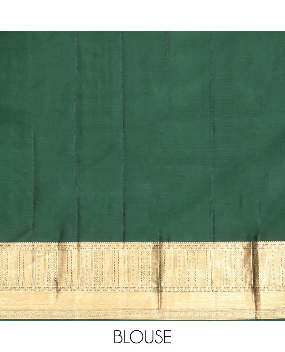Green Kanchipuram Wedding Silk Saree, Prettified with Jacquard Design, Zari Border of Traditional Designs, Grand Pallu, and Matching Blouse