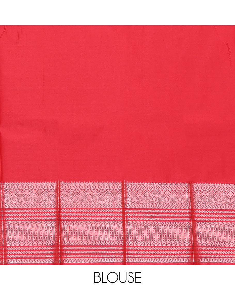 Dark Green Budget Silk Saree, Featuring Zari Buttas and Stripes All Over Its Body, Complemented by a Contrast Traditional Zari Design Border, Grand Jaal Pallu, and Paired with a Contrast Blouse