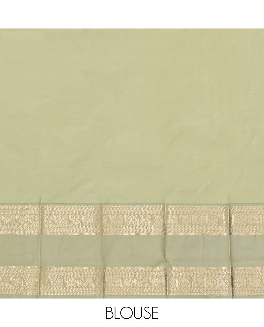 Navy Budget Silk Saree, Detailed with Zari Buttas, Complemented by a Contrast Traditional Zari Rettai Pettu Border, Geometric Pallu, and a Contrast Blouse