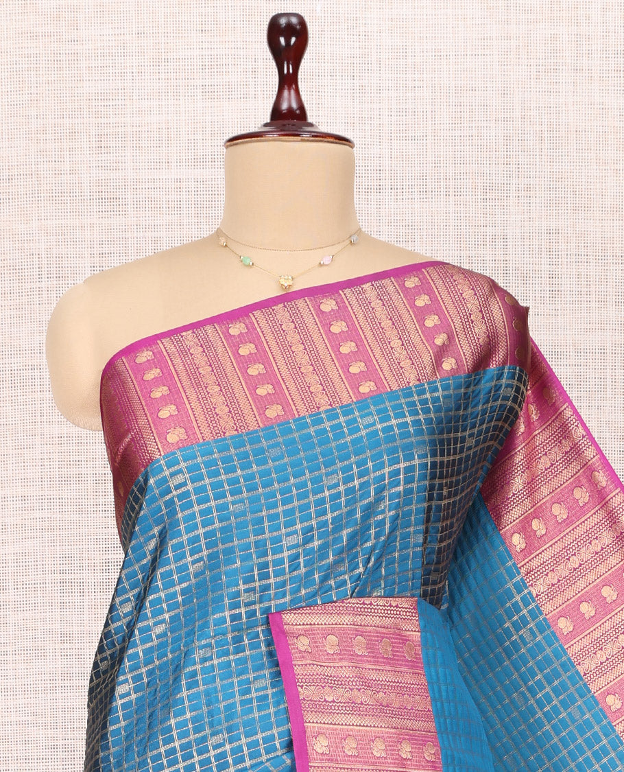 Blue Budget Zari Checks Silk Saree