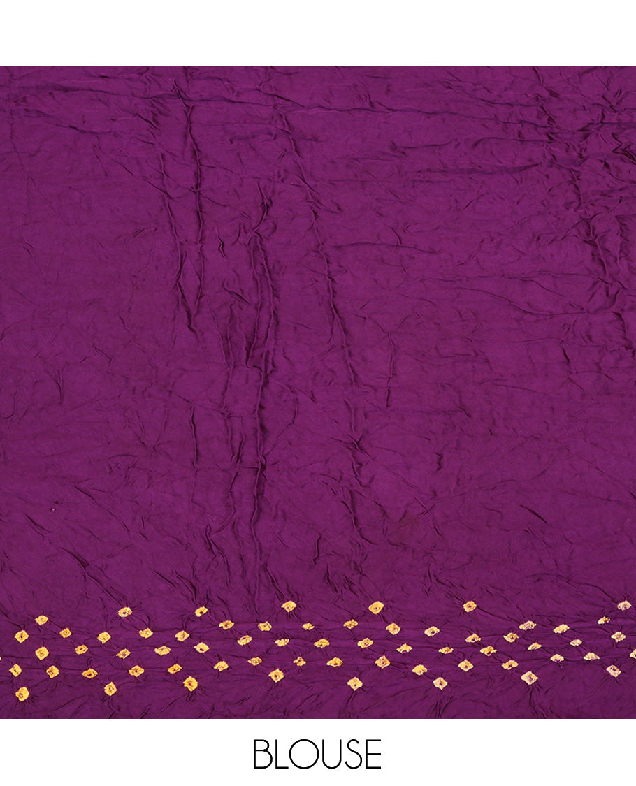 Borderless Purple Bandhani Dola Silk Saree