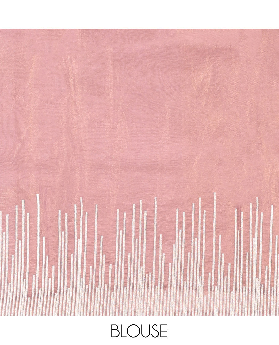 Pink Plain Organza Saree, a Scallop Vines Embroidered Border, and a Matching Blouse