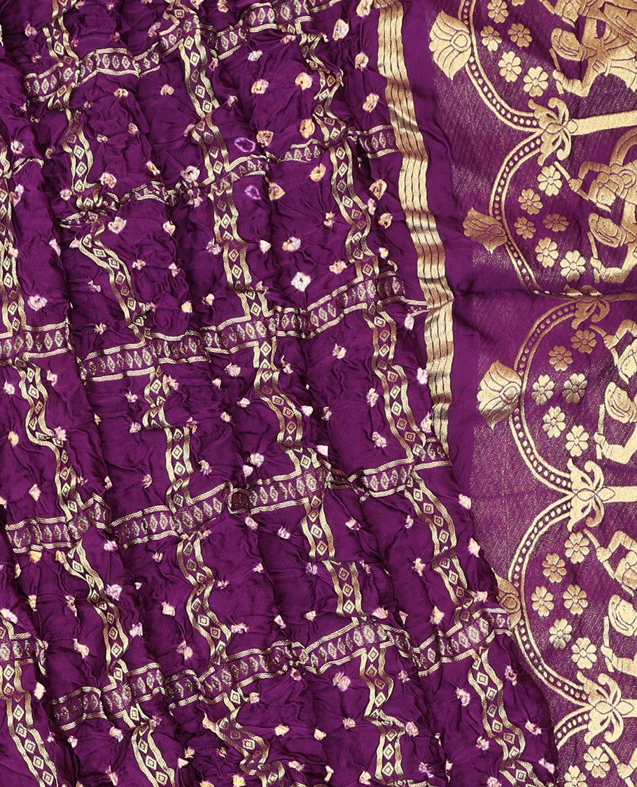 Borderless Purple Bandhani Dola Silk Saree