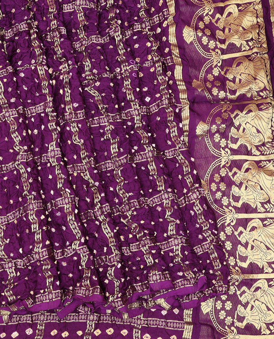 Borderless Purple Bandhani Dola Silk Saree
