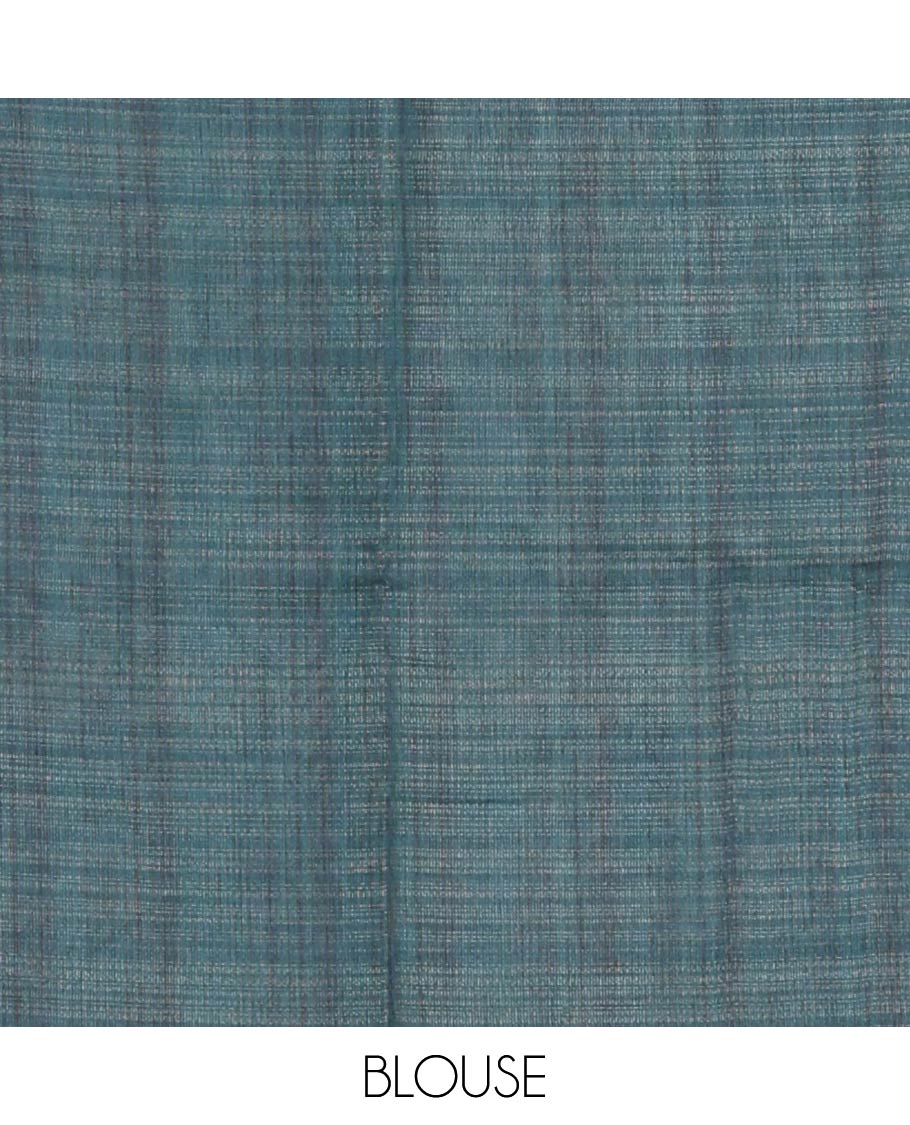 Multi-Color Tissue Saree, Detailed with Geometric Patterns and Leaf Motifs Printed on Its Body, Complemented by a Contrast Plain Border, Pallu of the Same Print, and Paired with a Contrast Blouse