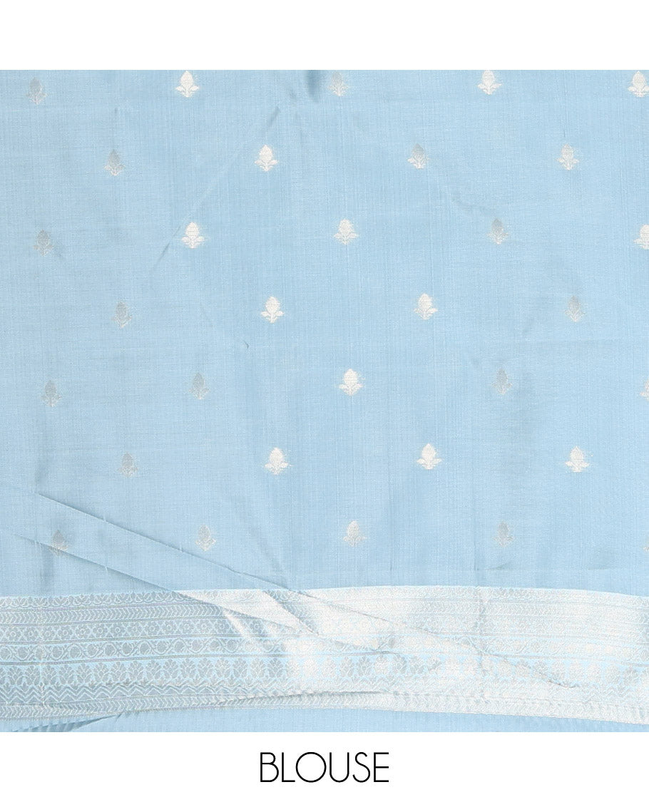 Navy Blue Kanchi Silk Saree, Prettified with Floral Jacquard Design on Its Body, Complemented by a Contrast Traditional Zari Design Border, Sparsely Woven Pallu, and Paired with a Contrast Blouse