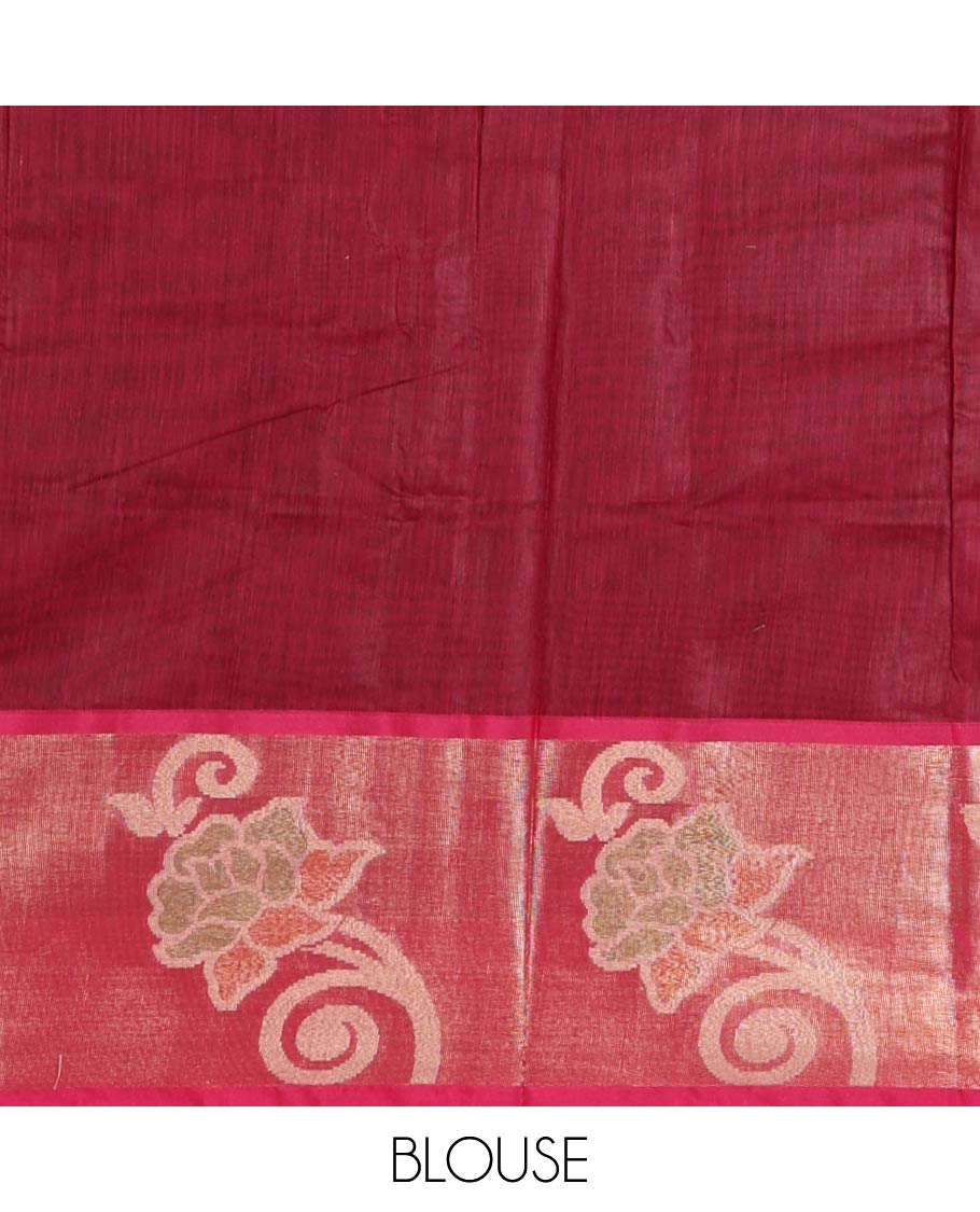Black pochampally-style floral thread-woven chanderi cotton saree, contrast floral zari border & floral design pallu, plain blouse