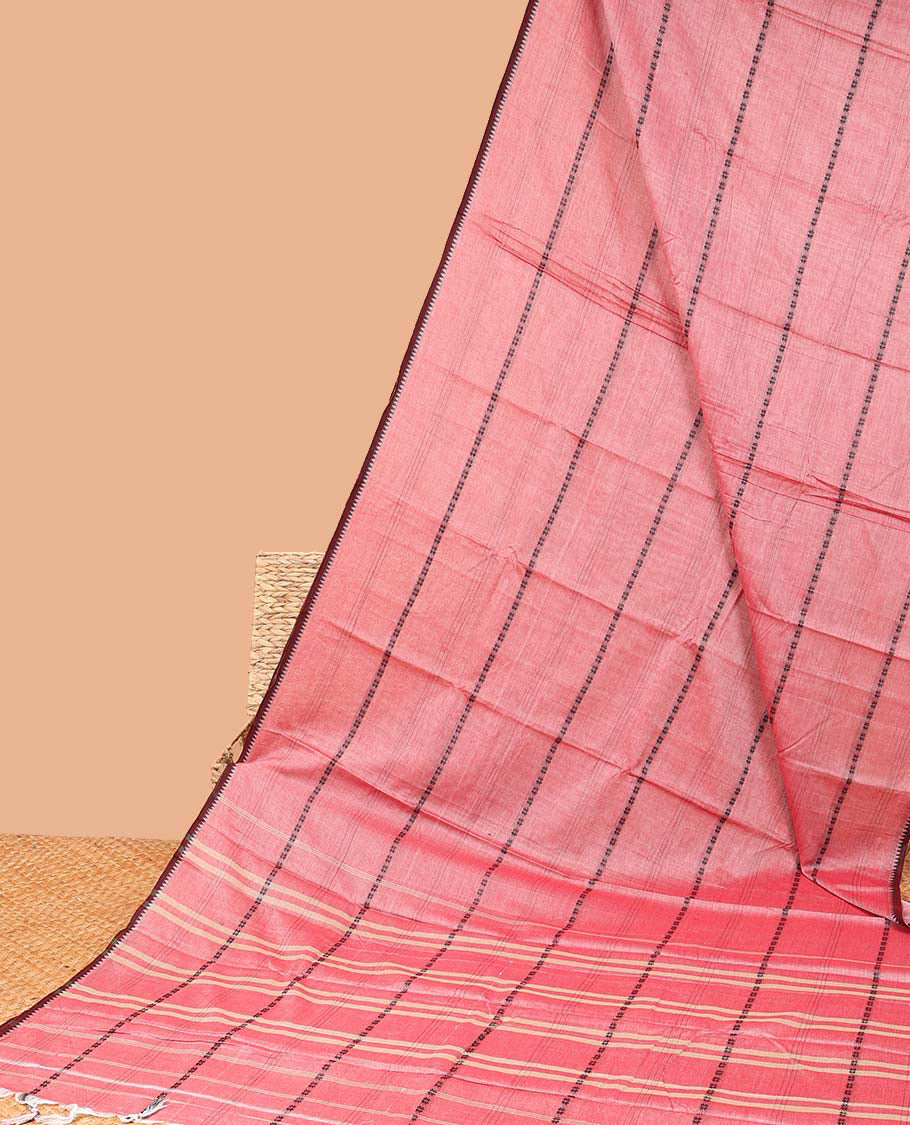 Borderless pink striped Narayanapet cotton saree, striped pallu