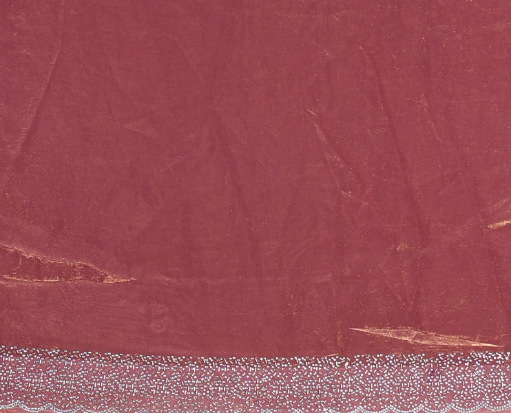 Lavender Swarovski crystal stone embedded fendy chiffon saree, scallop Swarovski stone embroidered border, and contrast plain blouse