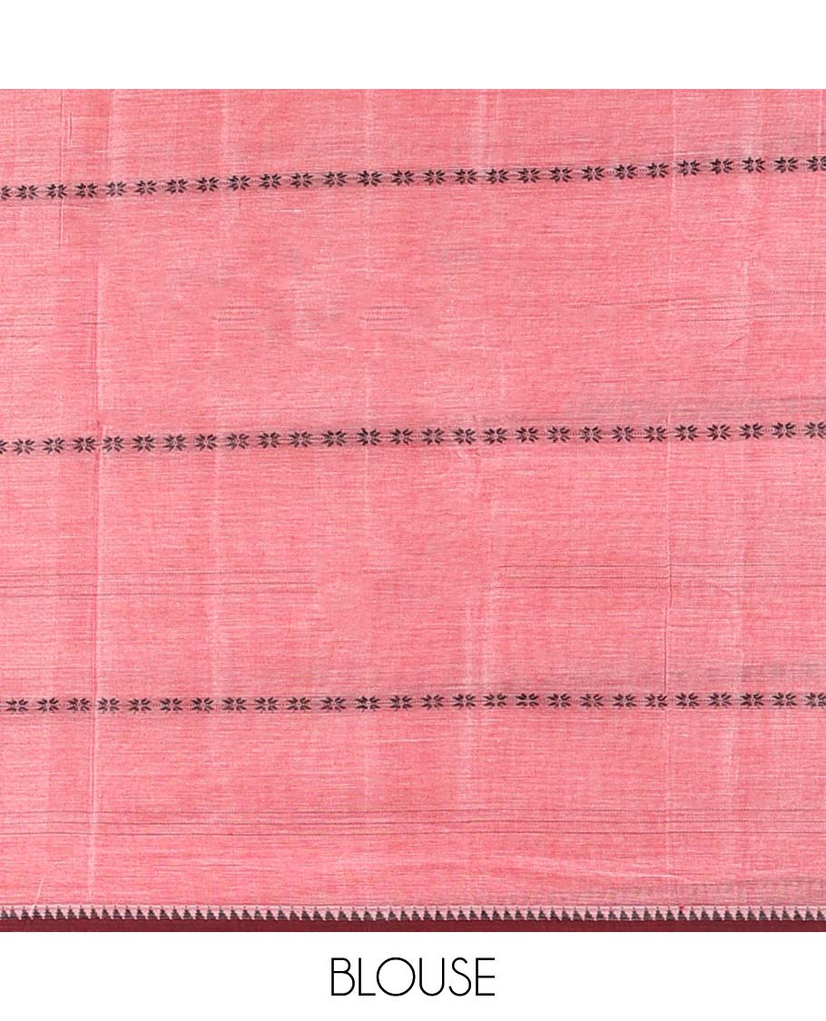 Borderless pink striped Narayanapet cotton saree, striped pallu