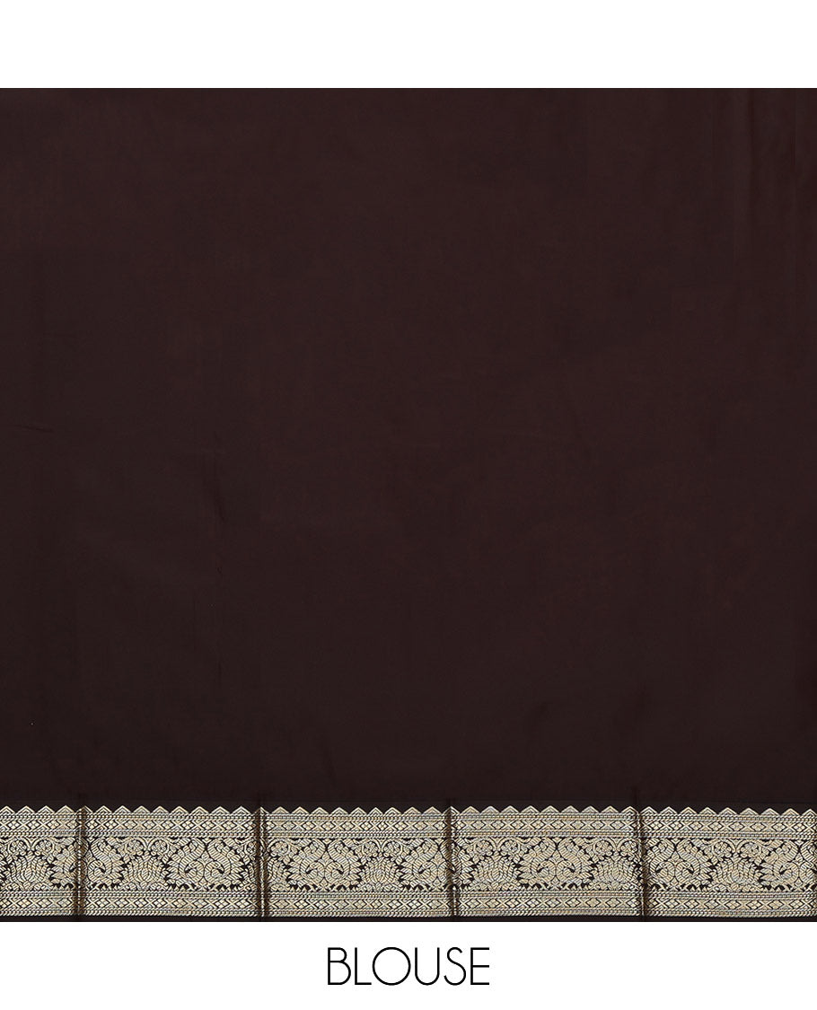 Pink Budget Silk Saree, Gleamed Up with Zari Buttas on Its Body, Complemented by a Contrast Traditional Zari Design Border, Geometric Patterned Pallu, and Paired with a Contrast Blouse