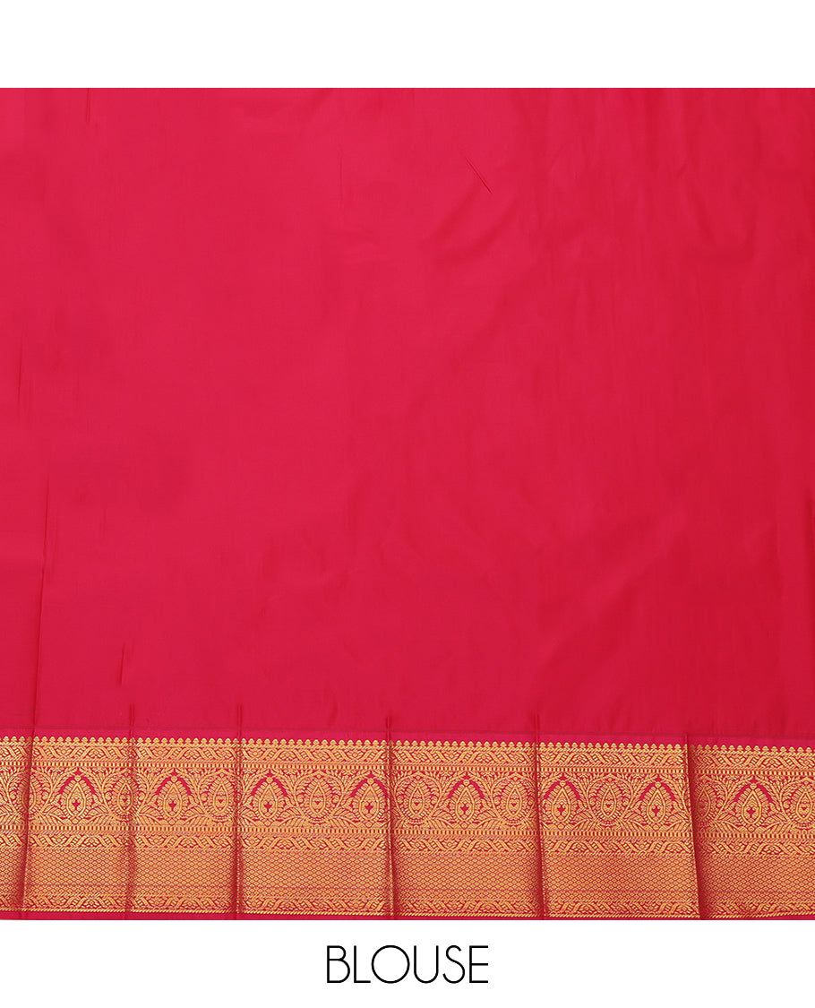 Green Budget Silk Saree, Embellished with Zari Buttas, Complemented by a Contrast Traditional Zari Border, Grand Pallu, and Contrast Blouse