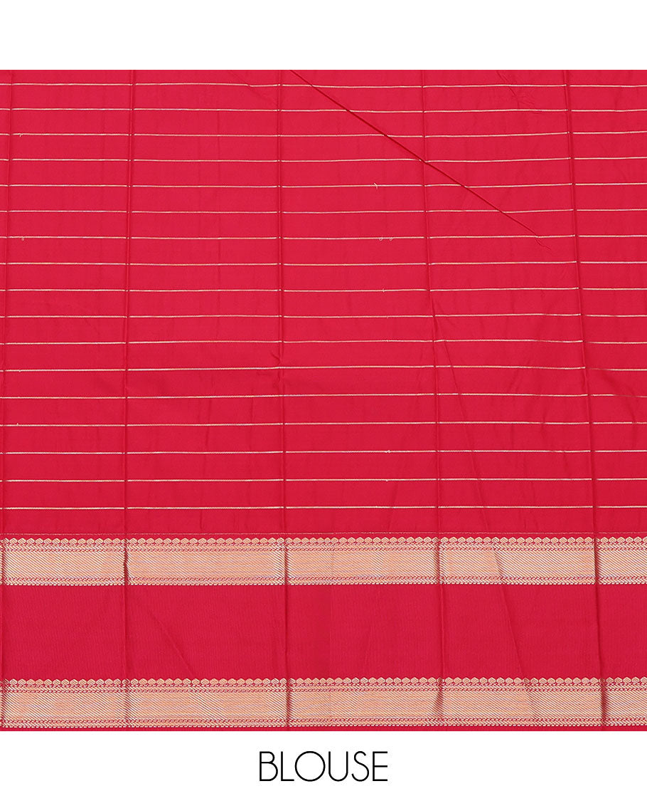 Yellow Budget Silk Saree, Delicately Woven with Zari Stripes All Over Its Body, Complemented by a Contrast Traditional Zari Designs Woven Rettai Pettu Border, Pallu of Jaal Designs, and Paired with a Contrast Blouse