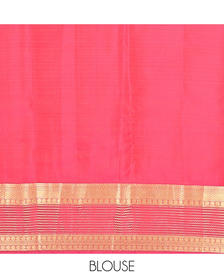 Cream leaf buttas vasundhara elite silk saree with contrast traditional zari design border & geometric design pallu