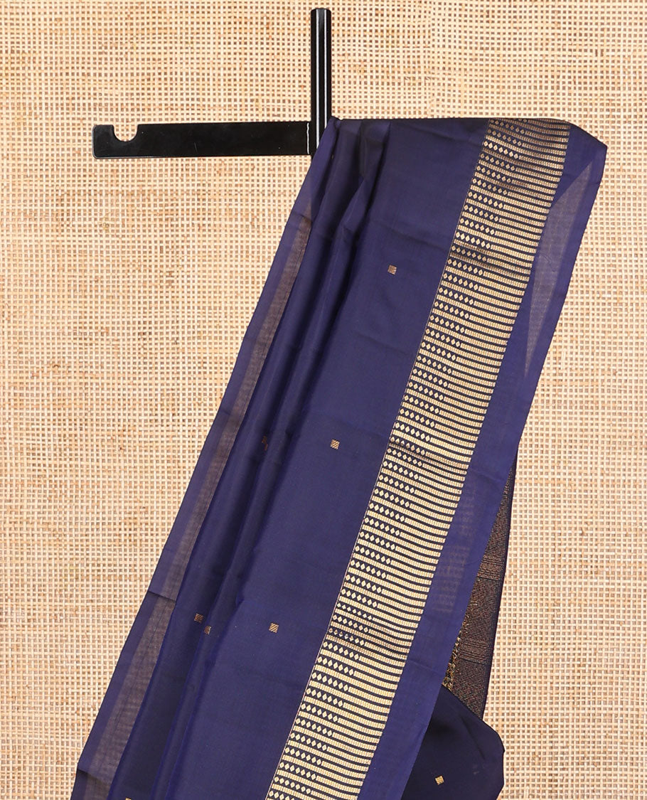 Dark blue square buttas vasundhara elite silk saree with self striped border & pallu of stripes