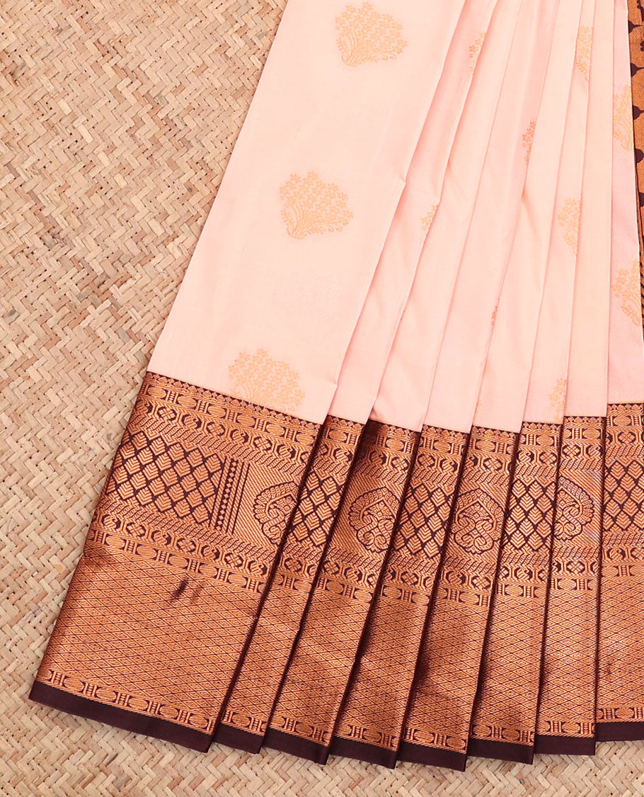 Baby Pink Budget Silk Saree, Sparsely Woven with Buttas All Over Its Body, Complemented by a Contrast Traditional Zari Design Border, Intricately Designed Pallu, and Paired with a Contrast Blouse