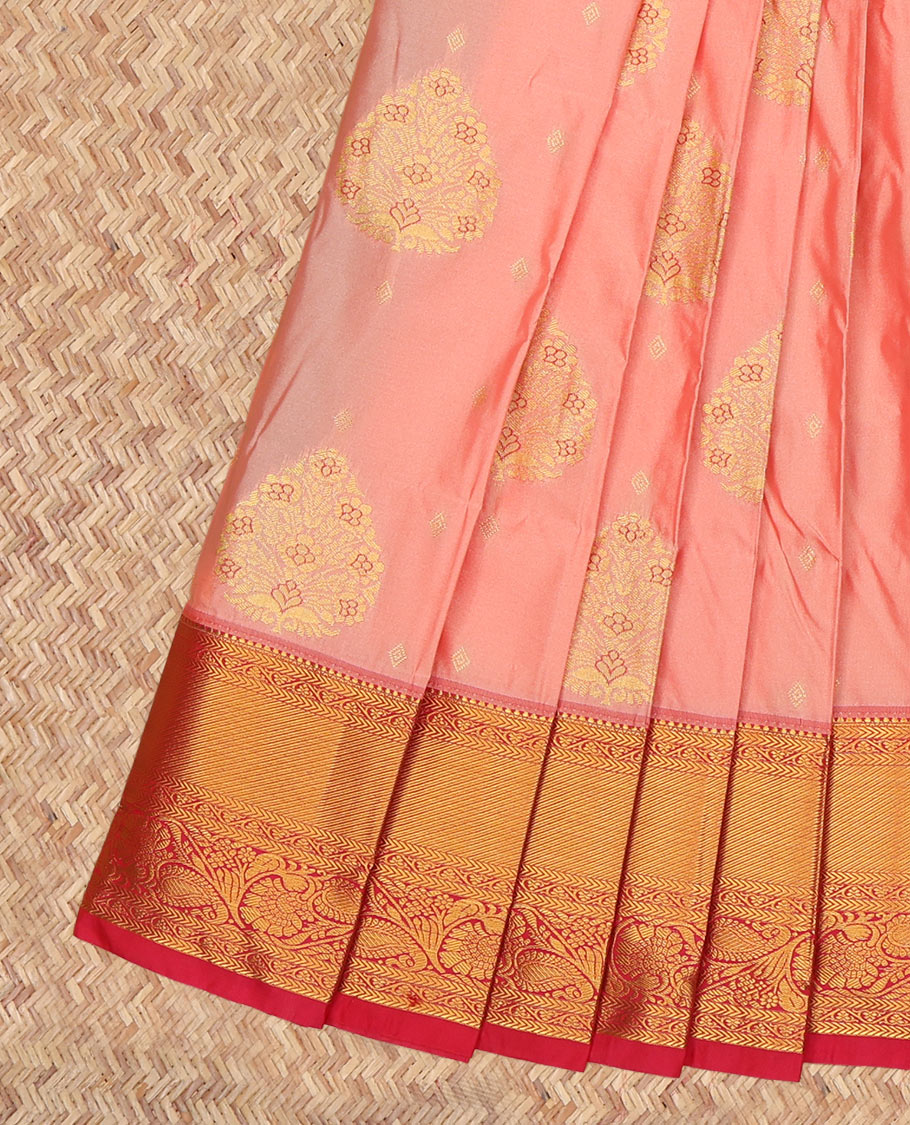 Pink Budget Silk Saree, Highlighted by Zari Buttas, a Contrast Traditional Zari Border, Grand Jaal Pallu, and a Contrast Blouse