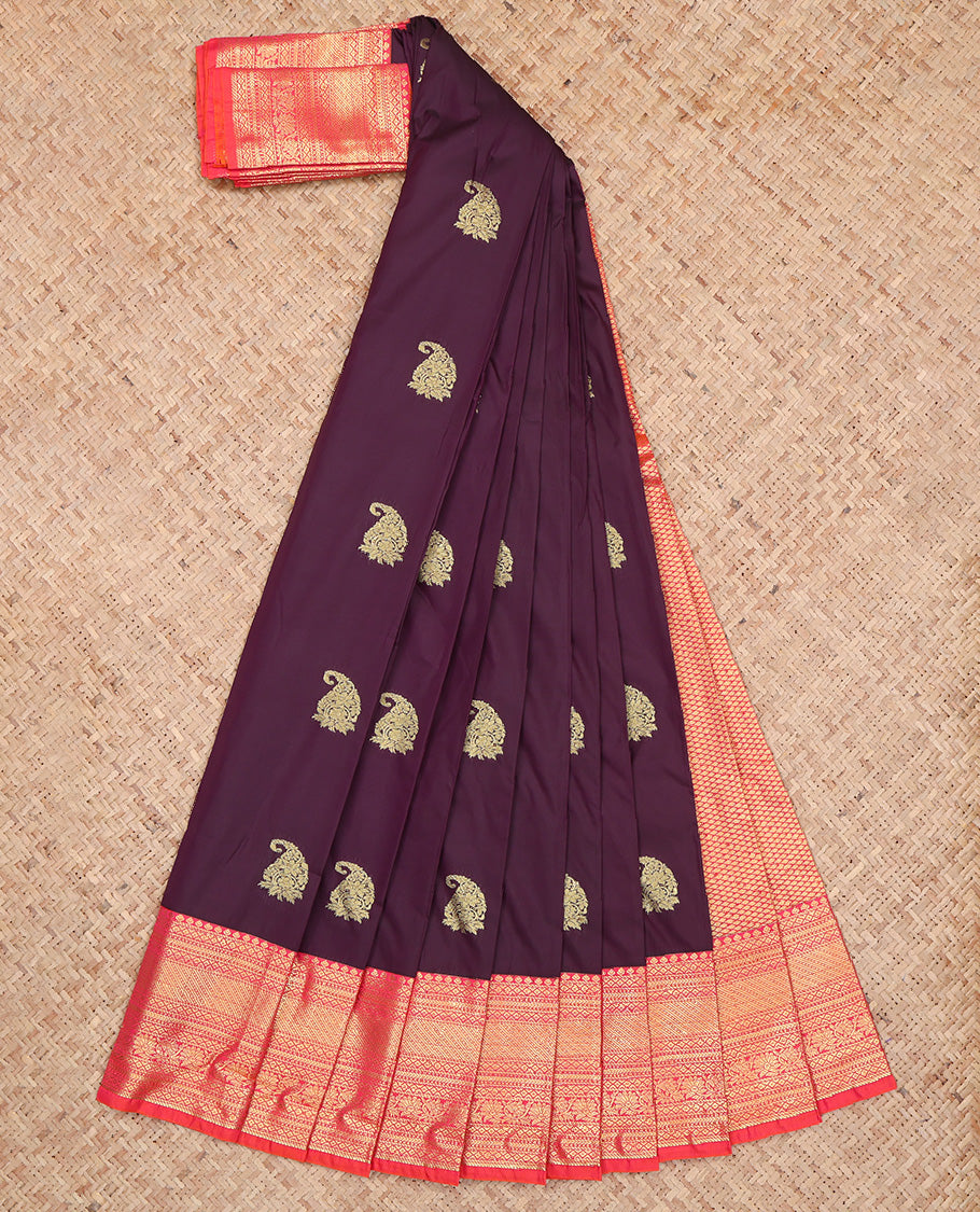 Wine Paisley Butta Budget Silk Saree