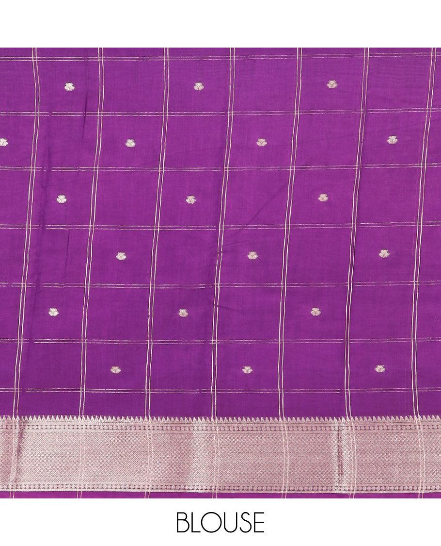 Yellow zari butta enclosed checked Assam silk saree, contrast traditional zari design border, and pallu of zari designs