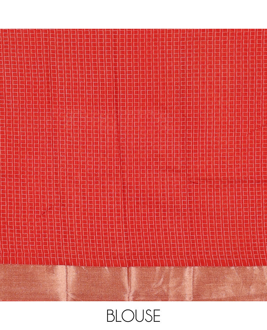 Red maze design Assam silk saree, bavanji border, and zari pallu