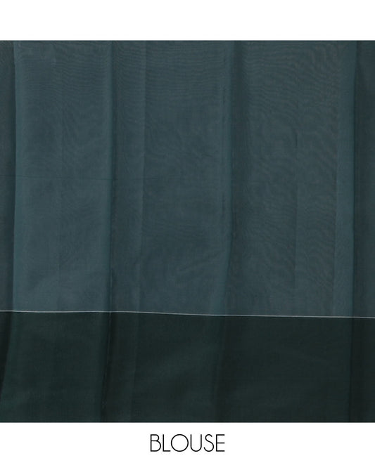 Grey rose motifs semisilk cotton saree, contrast floral border, and ogee patterned pallu