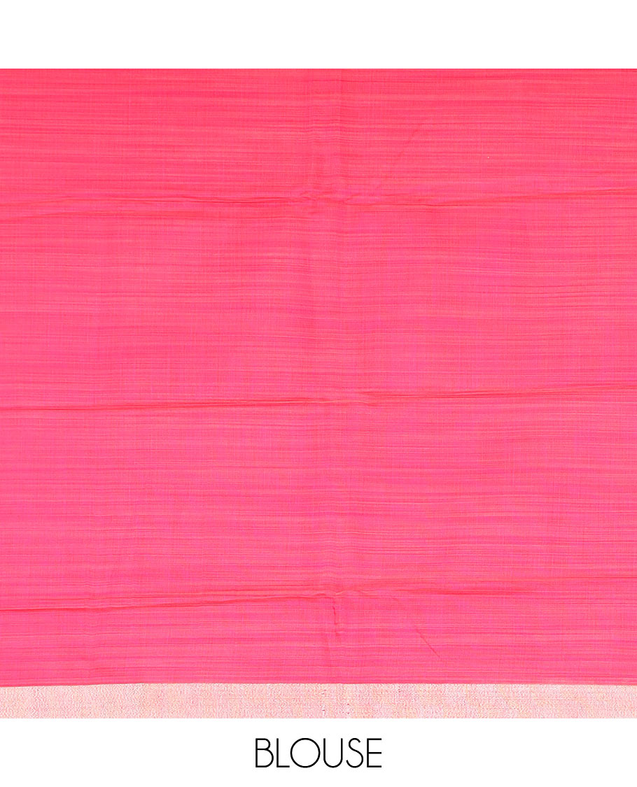 Blue abstract floral buttas printed chirala cotton saree, printed border, and contrast floral print pallu