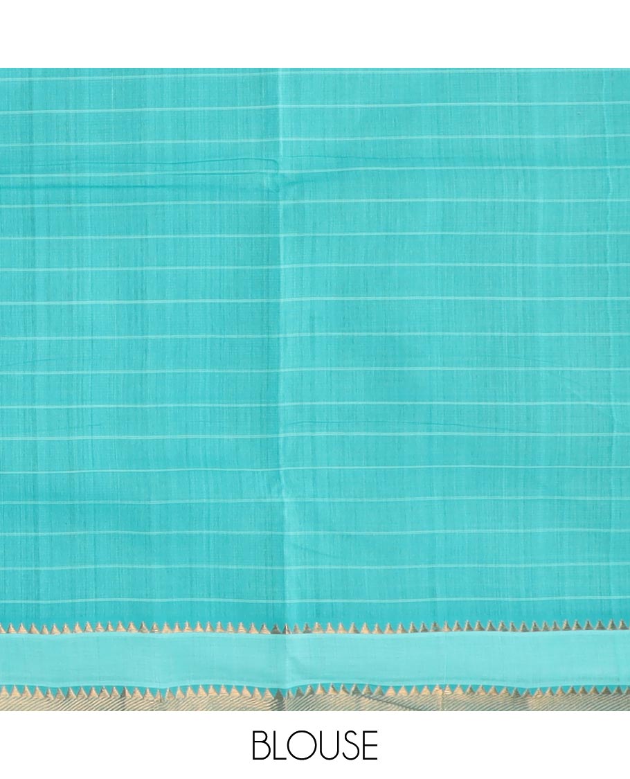 Blue checked Mangalgiri cotton saree, temple border, and checked pallu