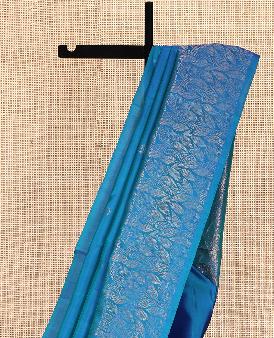 Blue Mayuri Soft Silk Saree, Subtly Sparkled With Zari Buttas All Over Its Body, Highlighted and Leaf Motifs Woven Border, Grand Pallu and Paired with a Matching Blouse