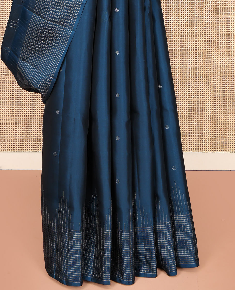 Blue Mayuri Lite Silk Mix Saree, Crafted with Buttas All Over Its Body, Highlighted by a Zari Checked Border, Pallu of Flower Designs, and Paired with a Matching Blouse
