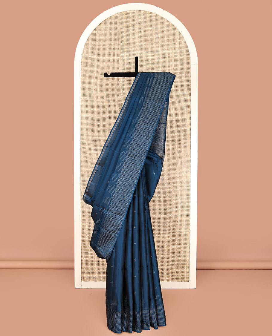 Blue Mayuri Lite Silk Mix Saree, Crafted with Buttas All Over Its Body, Highlighted by a Zari Checked Border, Pallu of Flower Designs, and Paired with a Matching Blouse