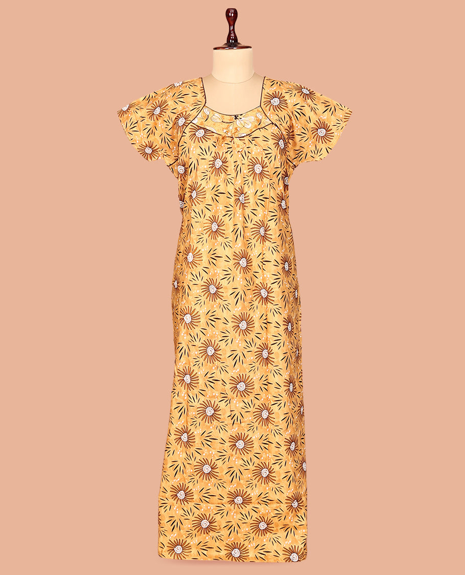 Yellow Cotton-Blended Nighty