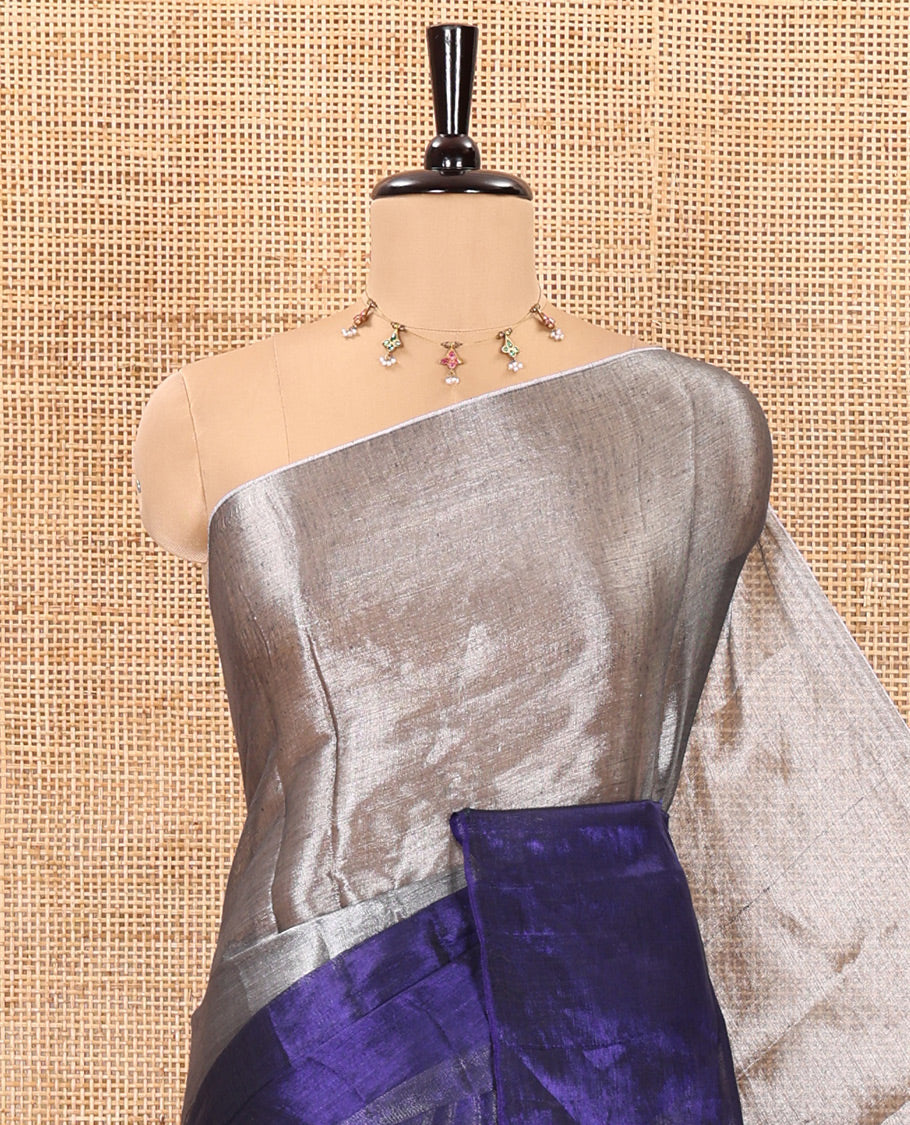 Silver and violet half-and-half plain khadi tissue saree with a self-pallu and a matching blouse