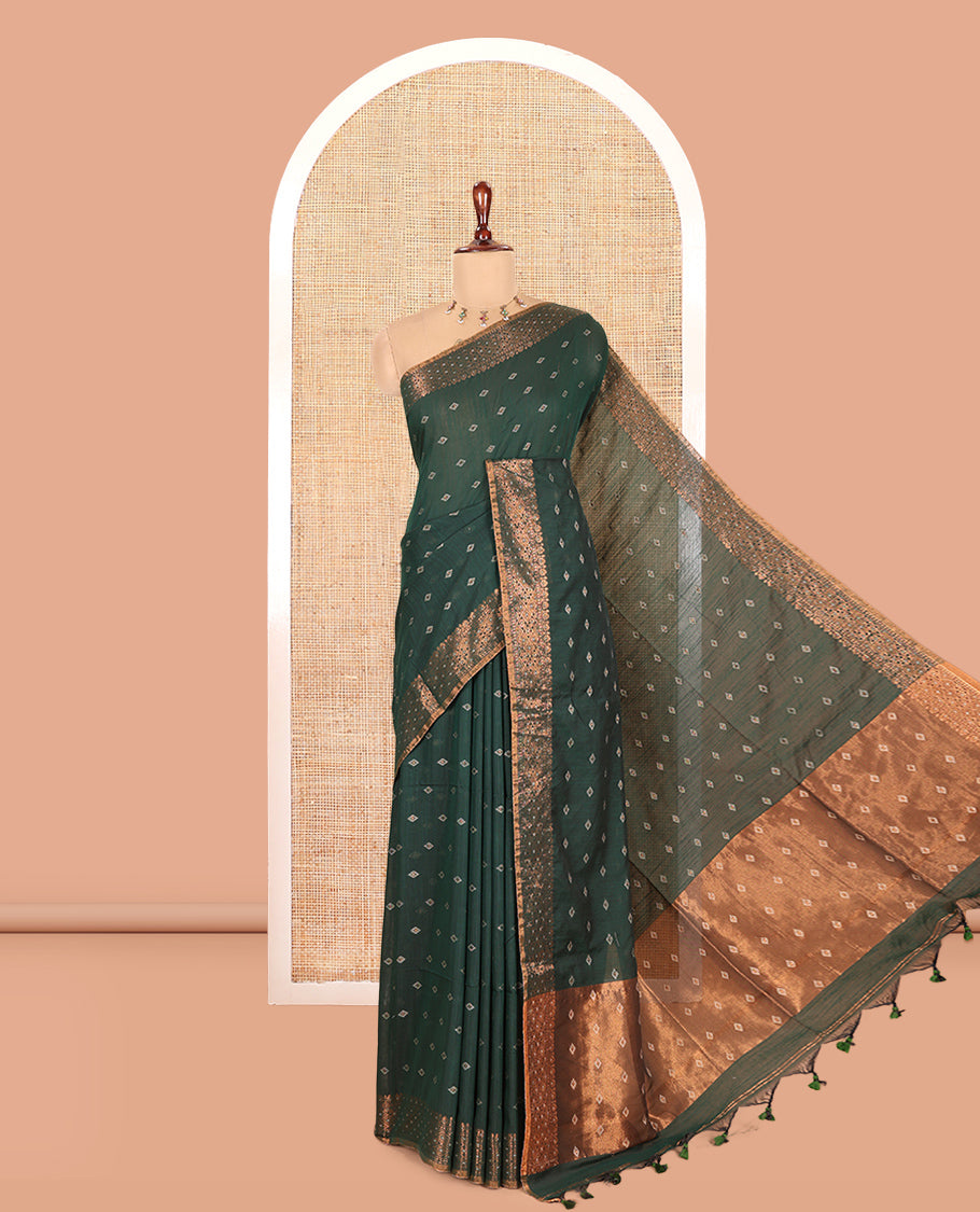 Bottle Green Khadi Cotton Saree