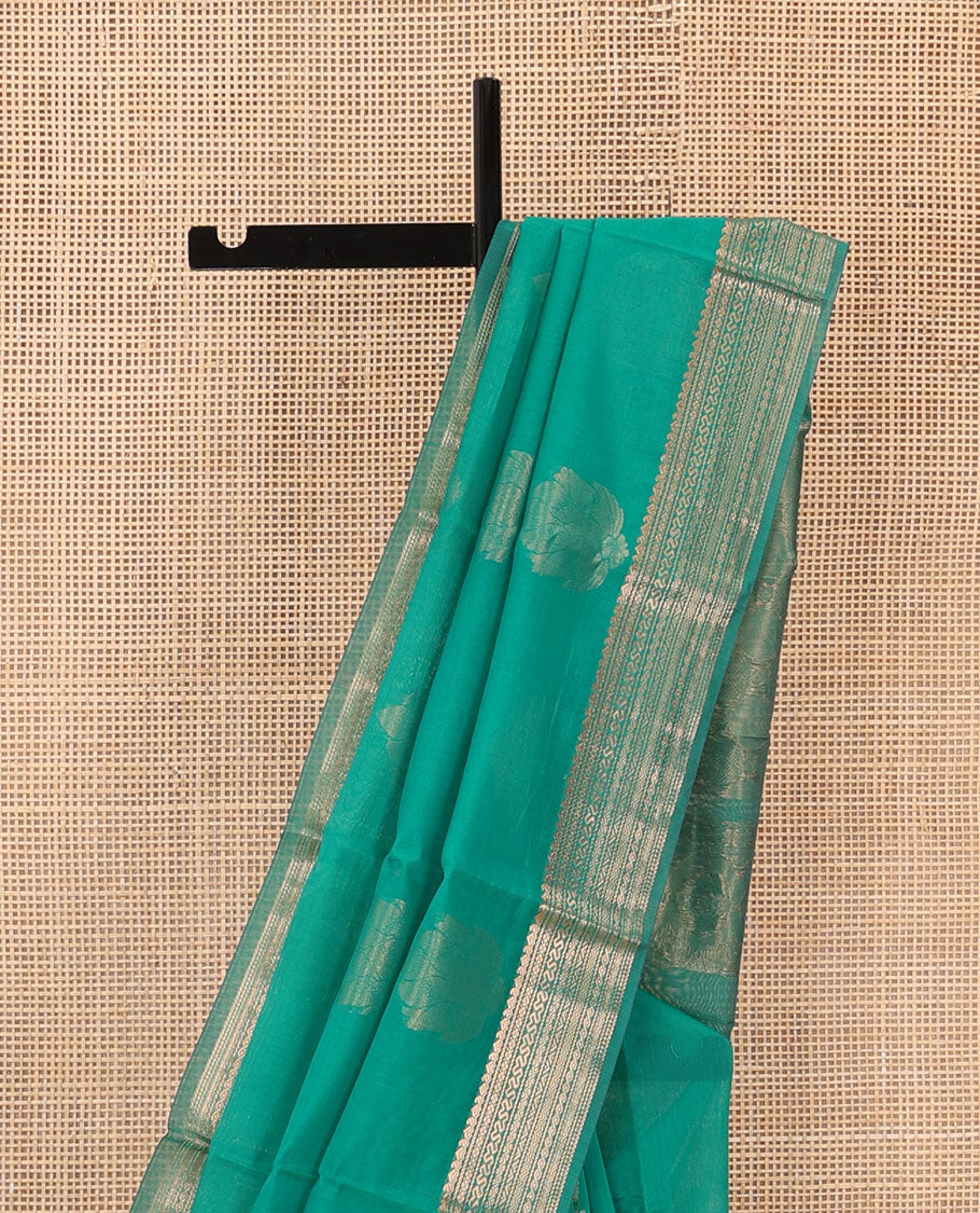 Green zari buttas silk cotton saree, traditional zari border, and pallu of zari designs